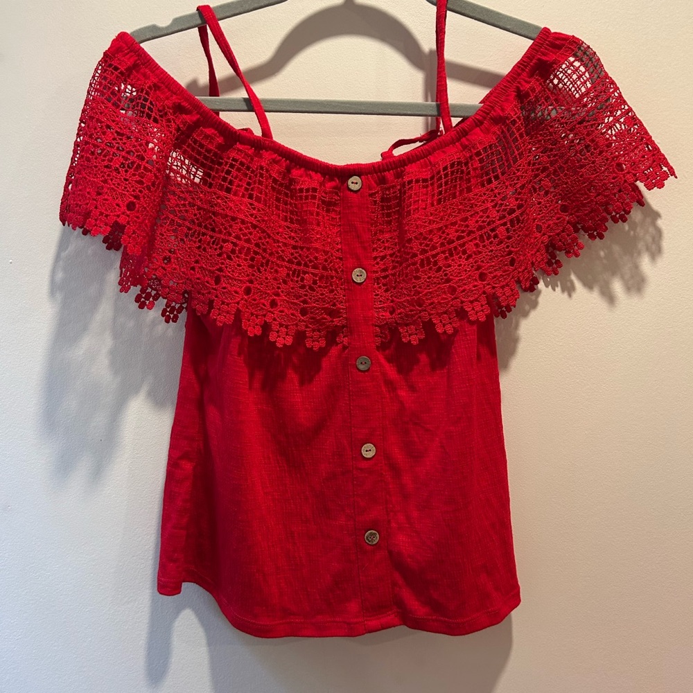 No Boundaries Red Lace Button-Front Camisole